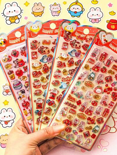 Featuring Adorable Cartoon Horse Motifs Mixed With Lucky New Year Symbols Such As "Fu" Characters And Gold Ingots, The Holographic Coating Creates A Dazzling Visual Effect. Easy To Peel And Stick, They Suit Scrapbooking, Laptop Decoration, Kids' Craft Projects And Chinese New Year Party Supplies, Bringing Good Luck To Every User In The Year Of The Horse!