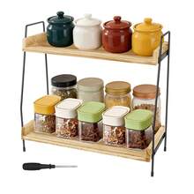Coffee Station Organizer For Countertop, 2 Tier Coffee Bar Accessories And Organizer, Wooden Kitchen Storage & Organisation, Countertop Organiser For Kitchen, Home, Office  Countertop Storage Rack With Black Metal Frame, Easy Assembly - View 13