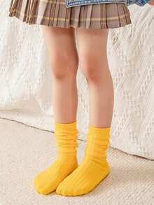 1 Pair Children's Solid Color Mid-Calf Socks, Girls' Ribbed Socks For Spring, Autumn & Winter, Knitted Fabric, Boys' Candy Color Simple Versatile Socks, Suitable For 2-6 Years Old Kids All Seasons - Multicolor - View 14