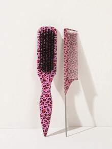 豹纹尖尾刷和针尾梳套装。柔软猪鬃毛，ABS材质。抚平毛躁，适合头发护理和造型。适合家庭和沙龙使用，是返校季必备的美发造型工具套装，也是美发家居饰品。 - 彩色 - 查看 4