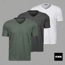 Kit 3 Shirts Men's Slim Fit Basic V-Neck T-Shirts - 綠色 - 查看 1