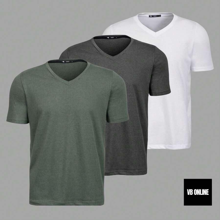 Kit 3 Shirts Men's Slim Fit Basic V-Neck T-Shirts - 綠色 - 查看 1