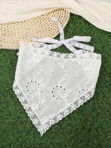 1pc Delicate & Versatile White Lace Floral Bandana With Tie - Multicolor - View 2