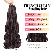 100g/Pack Brown French Curly 24 Inch Soft Braiding Wig, Pre-Stretched Fluffy Wavy Yaki Wig Suitable For Hair Extensions And Braiding - Multicolor - View 2