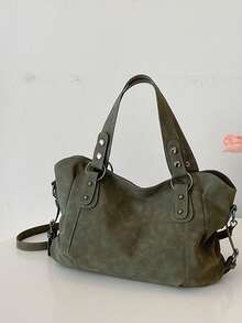 Retro Minimalist Large Capacity Fashion Student/Work Commute Tote Bag - Green - View 3