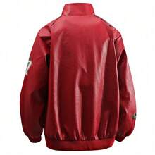Chaqueta de cuero estilo carrera americana bordado para hombre look urbano audaz marca de alta moda - Rojo - Ver 8