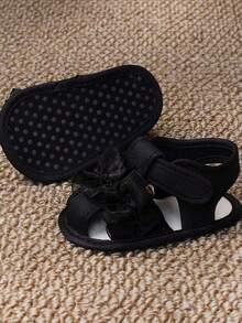 0-1 Year Old Baby Prewalker Shoes, Floral Trim Sandals - Black - View 6