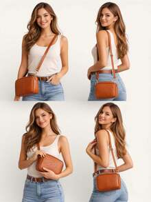 Premium Compact Camera Crossbody Bag With Adjustable Strap - Caramel In V - View 7