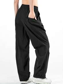 Women's Summer Quick Dry Pants Adjustable Ankle Cuff Ice Silk Breathable Loose Outdoor Hiking Casual Long Pants - Black - View 2