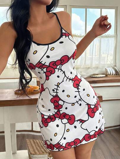 SANRIO 1件Hello Kitty彩色吊带睡裙，休闲可爱舒适简约设计，女士款