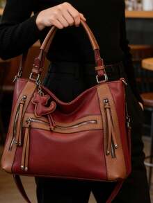 New Women's Handbag, Large Capacity, Ideal For Everyday Use, Women's Shoulder Bag, Tote Bag. - 酒紅色 - 查看 2