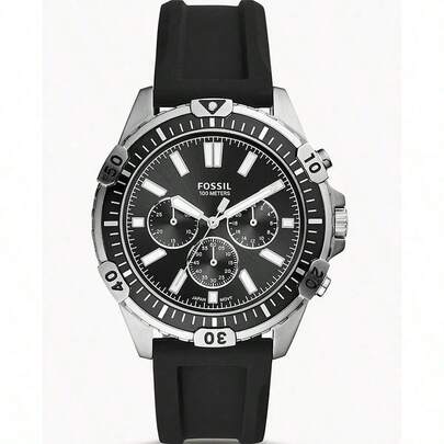 Fossil Reloj cronógrafo para hombres FS5624, correa de silicona negra, resistente al agua 100M, caja de acero inoxidable