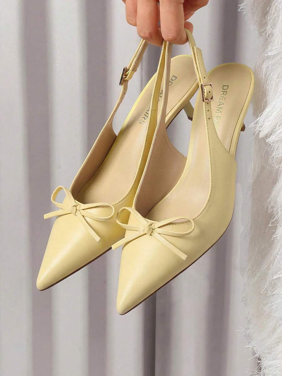 Women's Slingback Kitten Heel Pumps, Pointed Toe With Bow, 2.17" Low Heel – Comfortable Dress Shoes For All-Day Wear - 黃色 - 查看 1