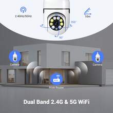 BoyKeep 1080P 全高清灯泡式安防摄像头，5G/2.4G WiFi 无线家用摄像头，360° 云台旋转，移动侦测，双向语音，自动追踪和夜视功能，室内外安全摄像头 - 白色 - 查看 3