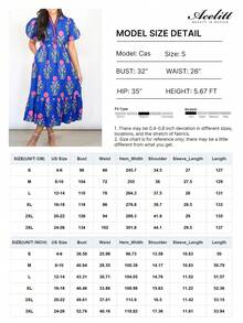 Acelitt Đầm maxi màu xanh da trời nhạt họa tiết hoa nhí tay cánh hoa, cổ chữ V, eo cao, thanh lịch cho mùa hè. - Nhiều màu - Xem 3