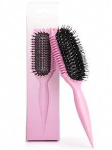 1pc Smooth Pink Back Hair Brush, Salon Styling Brush, Soft Bristle Beard Brush, Leopard Printed Comb, Edge Brush For Trimming Hair Edges, Providing Luster For All Hair Types, Straightening Curly Hair, Restoring Shine And Texture, Hair Clip, Home Supplies - Pink - View 1