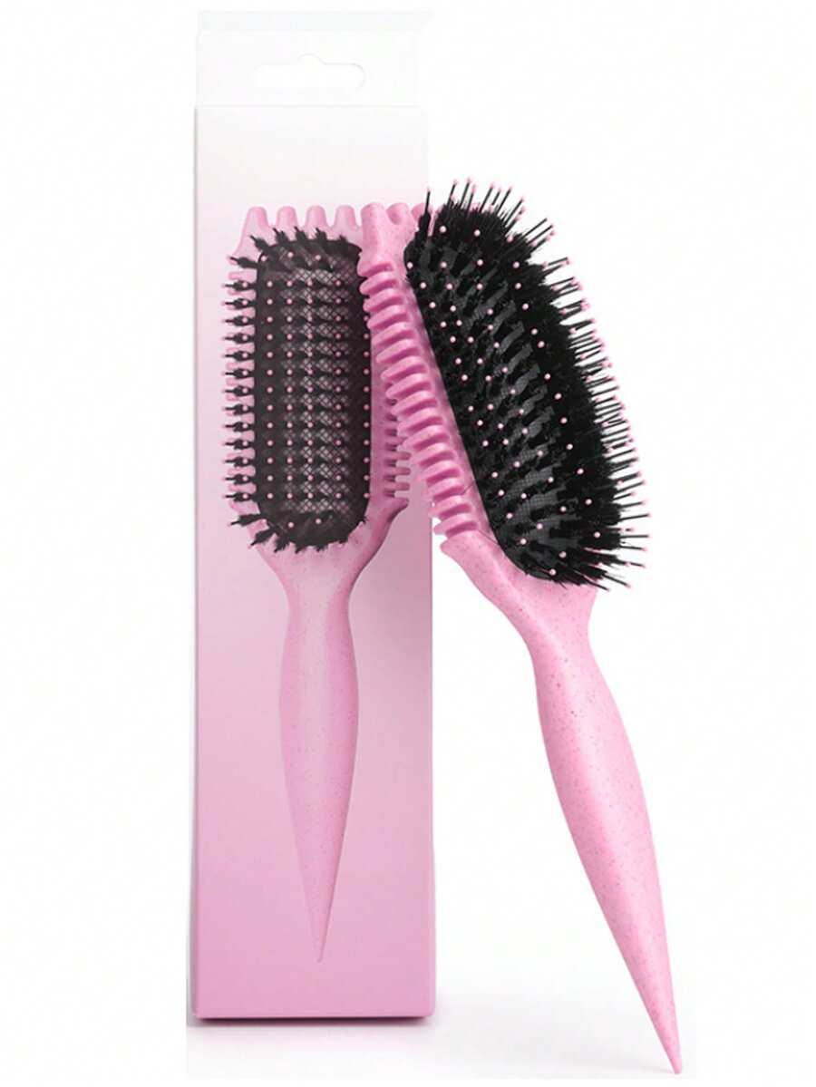 1pc Smooth Pink Back Hair Brush, Salon Styling Brush, Soft Bristle Beard Brush, Leopard Printed Comb, Edge Brush For Trimming Hair Edges, Providing Luster For All Hair Types, Straightening Curly Hair, Restoring Shine And Texture, Hair Clip, Home Supplies - Pink - View 1