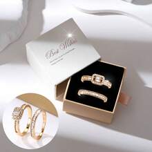 1枚方形主石+长方形切割钻石点缀女士戒指，现代优雅设计，适合婚礼、订婚、日常佩戴和约会。 - 戒指套裝 - 查看 7