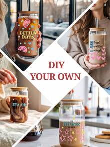 4张/套 心理健康主题UV DTF转印贴纸，适用于16盎司利比玻璃杯（9.4x4.3英寸），包含自我关爱、积极肯定语等防水图案，无需加热即可使用，是送给治疗师的励志礼物。 - Mental Health 04 - 查看 8