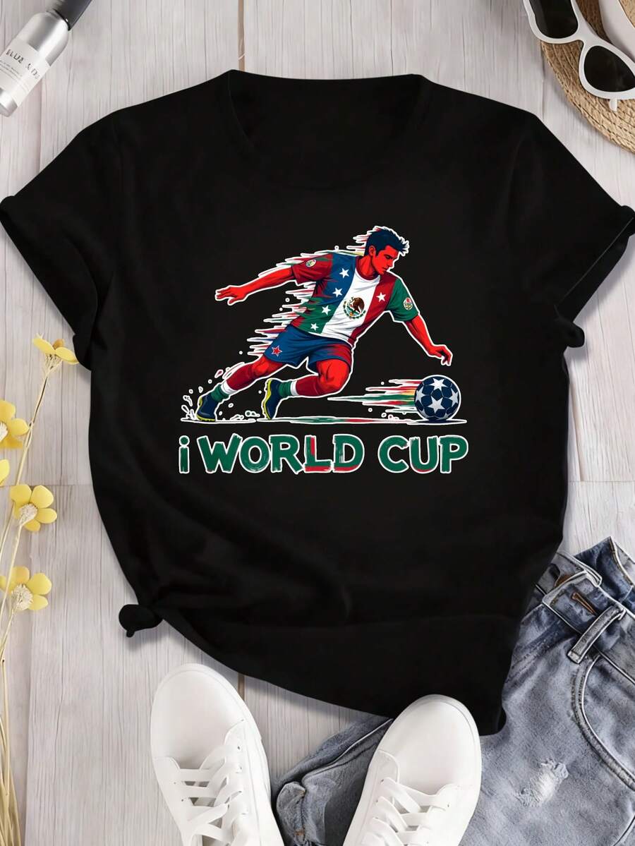 2026 Unisex New Popular Casual T-Shirt 2026 World Cup USA T-Shirt ,World Cup Shirt,USA World Cup Sweatshirt,World Cup Tee Fun Printed Round Neck Short Sleeved T-Shirt Suitable For: Sports Events/Holiday Parties/Outings/Sports And Other Holiday Gifts - màu đen - Xem 1