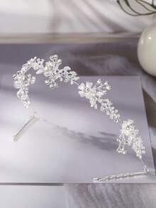 1件装 Fairycore 花叶装饰发饰 - 浪漫波西米亚风仿珍珠新娘头饰，适合婚礼、派对和度假发饰 - 銀色 - 查看 7