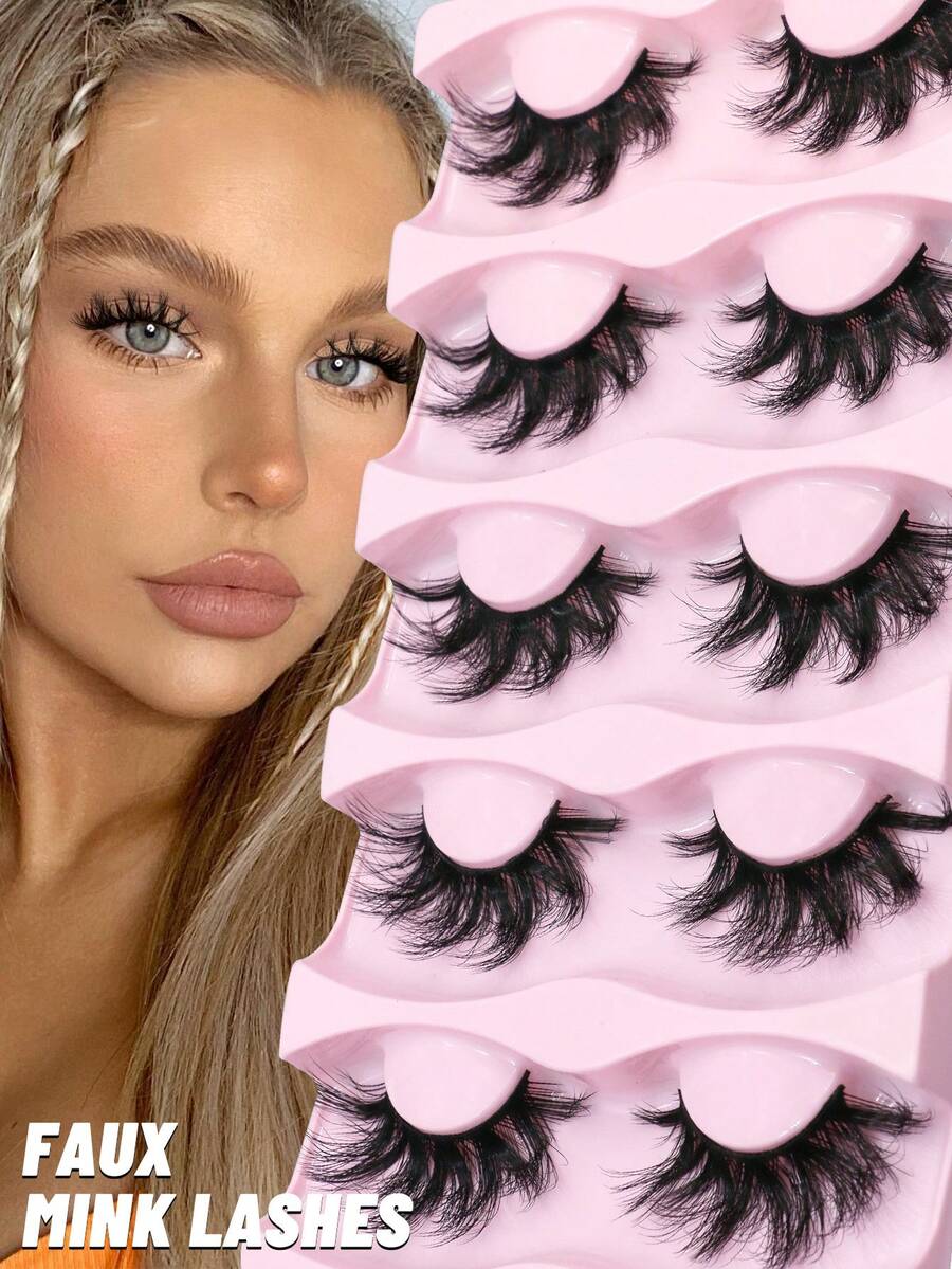 Lasvirey 5 pares de pestañas manga con diseño de ojo de gato, pestañas postizas de visón falso naturales y suaves, con volumen y aspecto natural, con rizado y efecto wispy, pestañas postizas completas para cutícula - Negro - WP05 - Ver 1