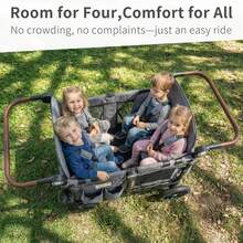 Kinder King Wagon Stroller For 4 Kids, All-Terrain Foldable Outdoor Stroller Wagon 4 Seater, Removable Canopy, Adjustable Handle, Shock-Absorbing Wheel, Detachable Tray, Large Storage, Gray - Xám - Xem 2