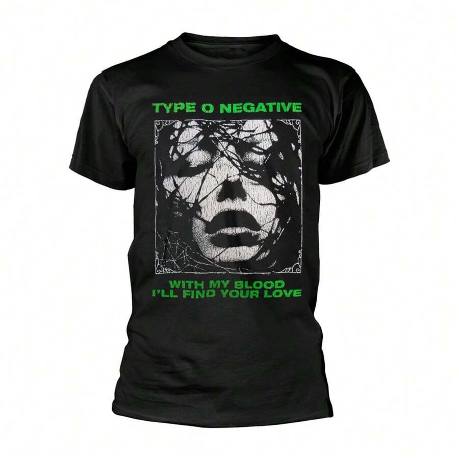 Tween Girls' Printed Short Sleeve T-Shirt Type O Negative With My Blood I'll Find Your Love Face And Web Design Unisex T-Shirt,All Sizes Available A Youthful And Fashionable Design And Must-Have Gifts For The Start Of School Season Machine Washable Graphic Tees Men Cotton T Shirt Sports T-Shirts,T-Shirts - 黑色 - 查看 1