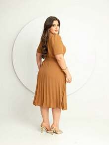 Elegant Casual Button Pleated Wrinkled Holiday Beach - 裸色 - 查看 2