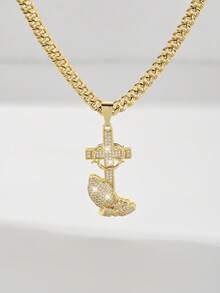 1 Peça Colar Pingente de Cruz de Jesus em Estilo Hip-Hop com Zircônia Incrustada em Cobre Estilo Clássico Europeu e Americano, Edição Limitada "Luz da Proteção", Adequado para Presentes de Natal/Ação de Graças/Halloween/Dia das Mães/Dia dos Namorados para Casais/Amigos/Crentes, Primeira Comunhão Católica, Presentes, Uso Diário e em Festivais para Oração - Ouro amarelo - Visão 8