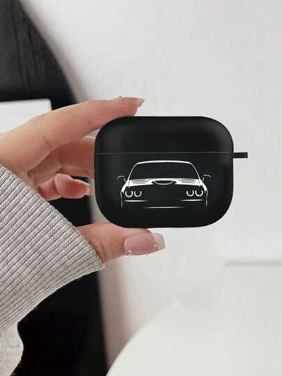 Minimalist Car Outline Pattern Earphone Case, Black Matte Material, Simple And Practical, Suitable For AirPods 3/4/Pro/Pro2/Pro3, A Birthday Gift For Boyfriend/Girlfriend/Friend
