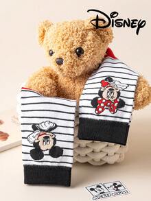 Disney 2双装米奇米妮图案中筒袜，可爱卡通设计，防臭吸湿休闲船袜，适合学生/成人作为礼物或日常穿着，情侣款，袜子 - 彩色 - 查看 6