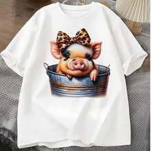 1个/2个/3个豹纹蝴蝶结小猪热转印布贴，DIY熨烫布贴，适用于T恤、连帽衫、棒球帽、帆布包 - L+S - 查看 6