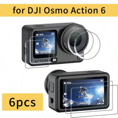 6pcs Tempered Glass Screen Protector + Lens Protector For Osmo Action 6, Easy To Apply, High Definition, 9H Hardness, Scratch-Resistant, Anti-Fingerprint
