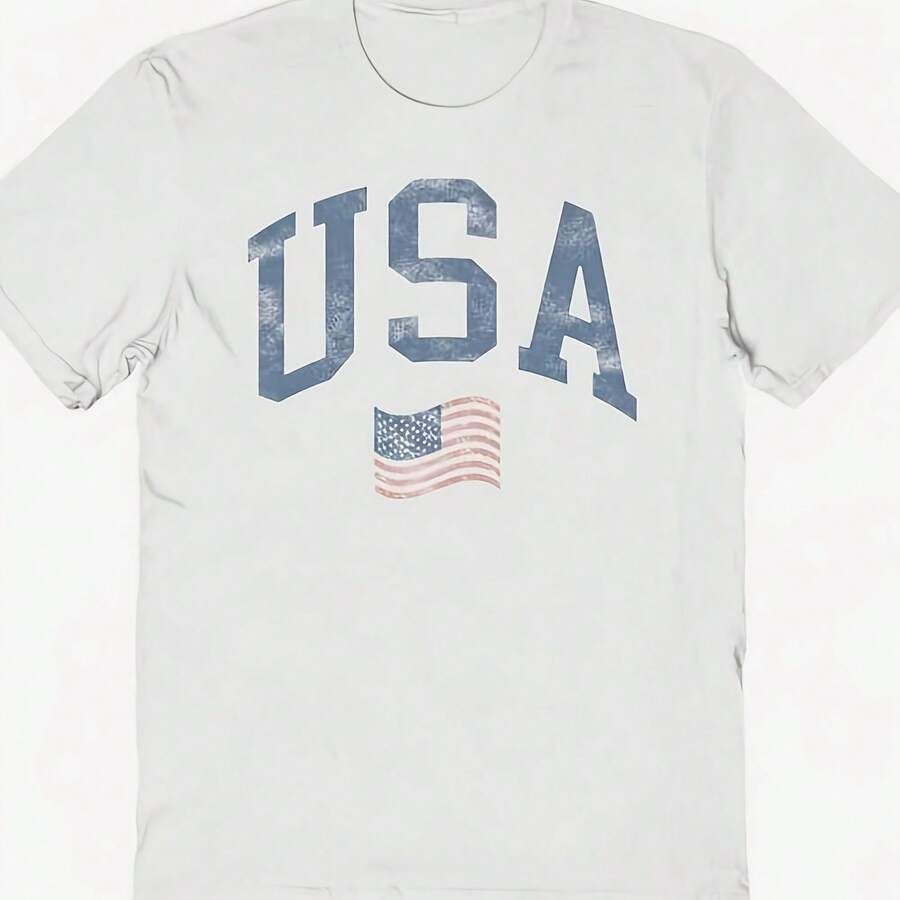 The USA Flag Graphic Represents The Nation's Spirit With Vintage Vibes On This Tee For A Comfortable Casual Look 220g And Feel Its A Solid Statement - Shape - View 1