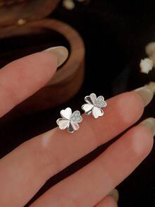 1 Pair S925 Sterling Silver Lucky Four-Leaf Clover Earrings, Minimalist Earrings, Perfect For Daily Wear, Christmas Gift, All-Season Accessory - Four-leaf Clover Earrings - View 10