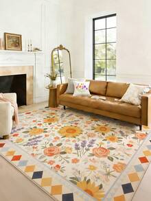 1pc Spring/Summer Large Sunflower Pattern Living Room Carpet, Made Of Soft & Comfortable Plush Material, Easy To Clean, Non-Slip Bottom Design, Suitable For Decorating Halls, Bedrooms, Bathrooms, Kitchens, Dining Rooms, Offices, And Holiday Celebrations - Multicolor - View 5