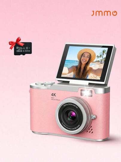 JMMO 4K 数码相机、CCD 相机、视频博客相机、自动对焦 48MP 人脸检测、翻转屏幕、16 倍数码变焦、傻瓜相机、适合初学者、旅行、家庭圣诞节万圣节的礼物