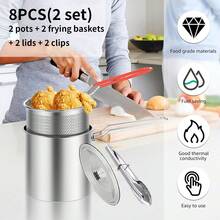 8pcs/ 2Set Small Stainless Steel Deep Fryer Pot With Fry Basket, Multifunctional Deep Fryer With Lid&Clips, Stock Pot, Stove Top Cooking Pot Deep Fryer With Basket For Cooking Chicken Wings, Seafood - A - View 4