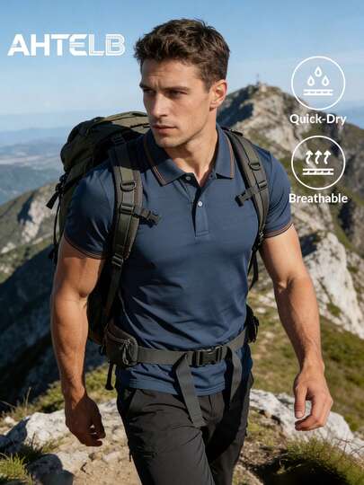  AHTELB Men's Fashionable Casual Polo Shirt, Breathable Comfortable Top Tee, Perfect For Daily Wear, Gifts For Men, T-Shirts For Men, Polo Shirts For Men, Men's Holiday Clothes