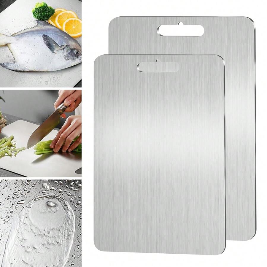 Stainless Steel 304 Cutting Board, Antibacterial, Durable, Hygienic, Kitchen - Plateado - Ver 1