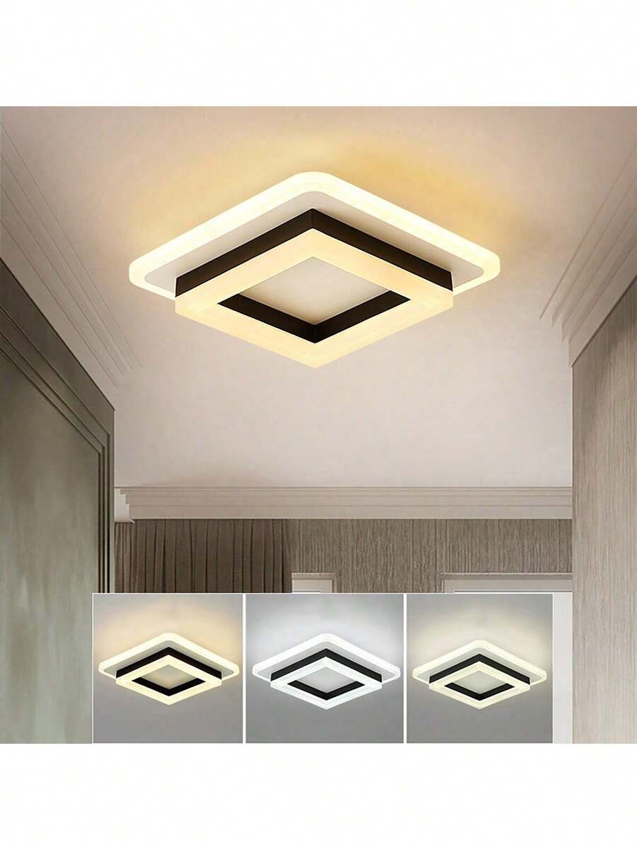 Modern 24w Tricolor Square LED Ceiling Light For Bedroom - 黑色 - 查看 1