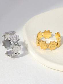 1 件可调节不锈钢嘻哈戒指 - 花朵戒指 - 查看 17