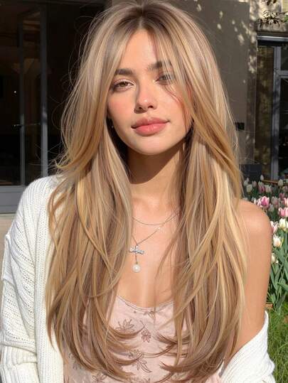 26 Inch Long Fluffy Curly Synthetic Wig, With Bangs, Heat Resistant, Natural Middle Part, Suitable For Cosplay, Party, Wedding, Halloween And Daily Wear