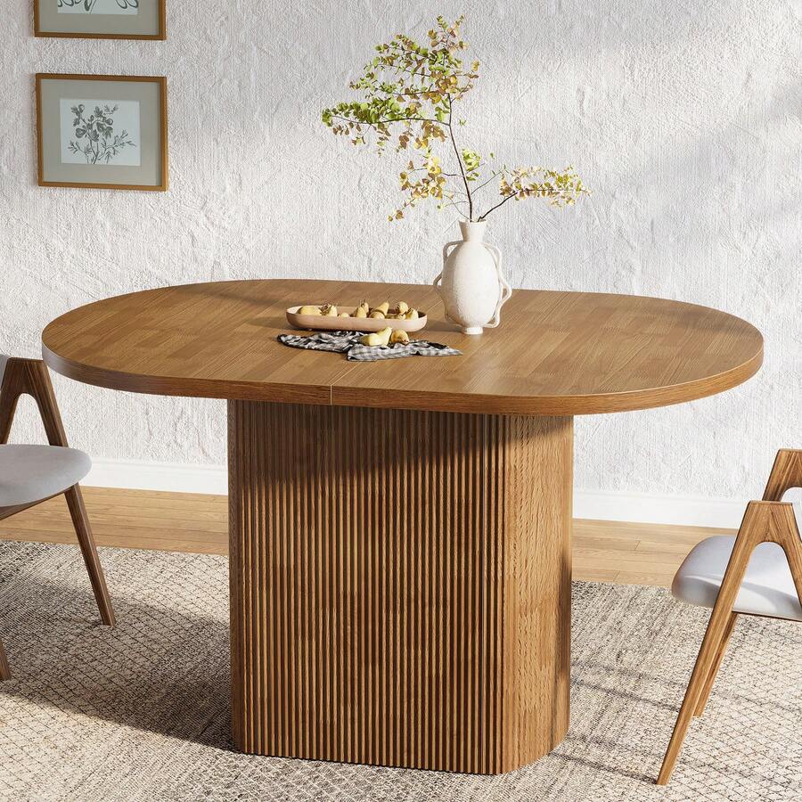 Tribesigns Table ovale de salle à manger, table de cuisine rustique avec piètement en bois pour 4 personnes, petite table pour salle à manger, cuisine, salon, 120 x 70 x 75,5 cm, marron - Tabac - Voir 1