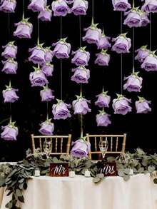 21个紫色玫瑰花环挂钩，20朵紫色玫瑰+500厘米透明线，DIY花卉窗帘材料人造丝花悬挂装饰 - 适用于婚礼拱门、婴儿派对、新娘派对、花束、房间装饰、家居花园春夏婚礼派对拱门墙面装饰、派对中心装饰和天花板装饰、漂浮花卉墙面悬挂装饰、DIY爱好者礼物生日毕业情人节 - 紫色 - 查看 4