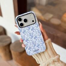 Blue Flowers On White Background Two-In-One Matte Texture Phone Case Suitable For Compatible With Iphone16, 15, 14, 13, 12, 11, PRO MAX,PLUS - Blue - View 4