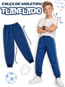 Set Of 3 Boys' Sweatpants With Ribbed Hem And Side Panels. Assorted Colors. - Azul Marino - Ver 1