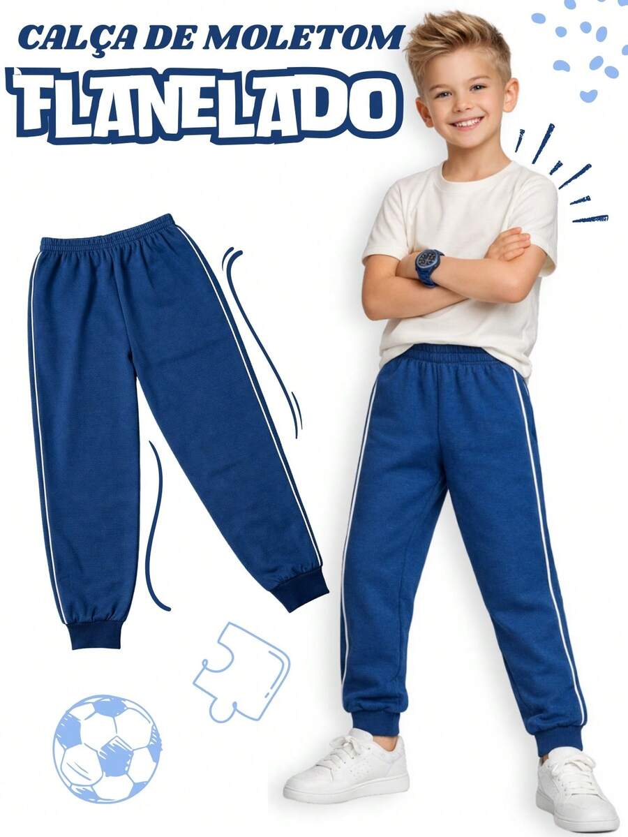 Set Of 3 Boys' Sweatpants With Ribbed Hem And Side Panels. Assorted Colors. - Azul Marino - Ver 1