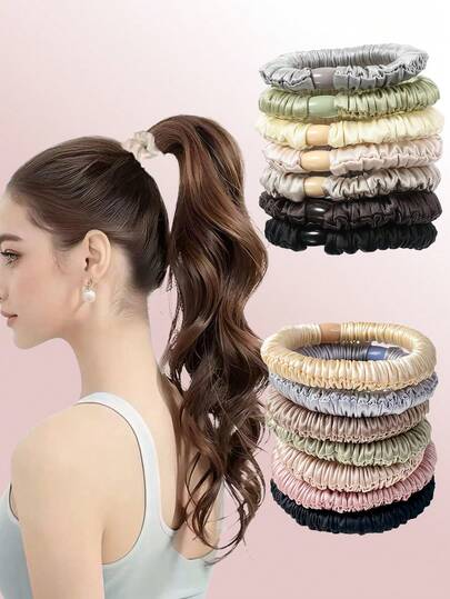 3个仿丝绸面料发圈，睡眠发圈，适合女性、女孩，长发短发均可使用，不伤发，弹性马尾辫发圈